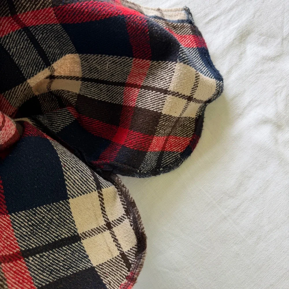 70's Mohawk CPO style Plaid‎ Shirt Jacket Red Blue Wool Blend Flannel Medium